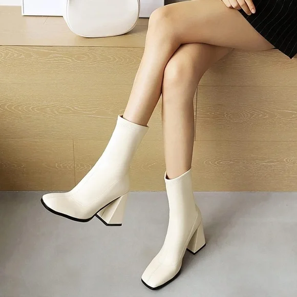 JR.catning Women Block Heel Short Boots Women Square Toe Casual Ankle Boots​​​ - Picture 7 of 7